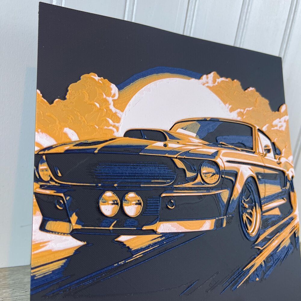 Mustang in the  Morning Sunrise, Wall Art, Car Art, Textured Art - Picture 2 of 10